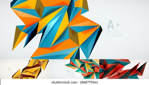 Satz geometrischer Formen im 3D-Low-Poly-Stil auf hellem Hintergrund