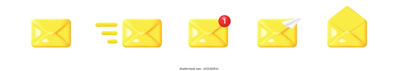 Set of 3d message icons isolated on white background. Vector illustration.