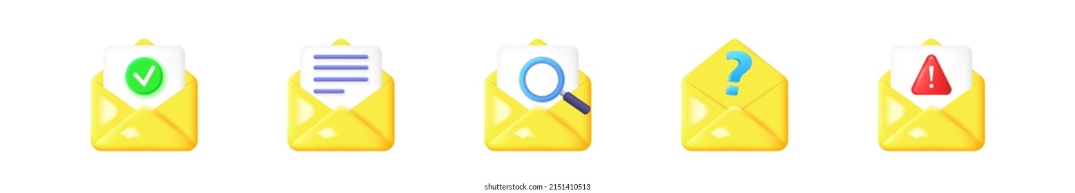 Set of 3d message icons isolated on white background. Vector illustration.