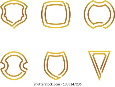 Set 3d metallic golden shield icon symbol template