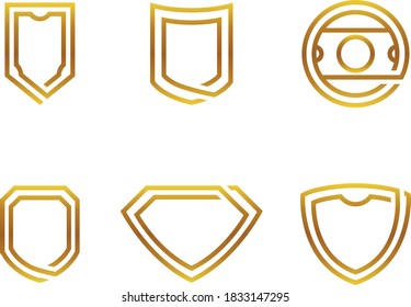Set 3d metallic golden shield icon symbol template