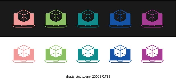 Establezca el icono de modelado 3d aislado en fondo blanco y negro. Realidad aumentada o realidad virtual.  Vector