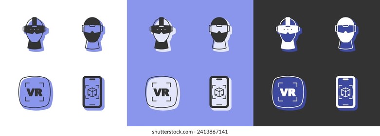 Set 3d modeling, Virtual reality glasses,  and  icon. Vector