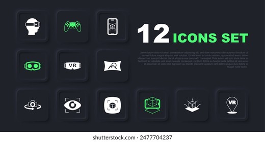 Set 3d modeling, Virtual reality, glasses, Big brother electronic eye, Gamepad and  icon. Vector