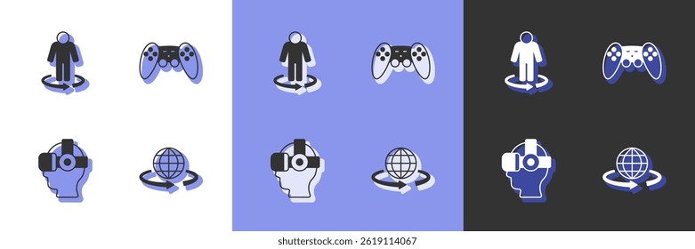 Set 3d modeling, Virtual reality glasses and Gamepad icon. Vector