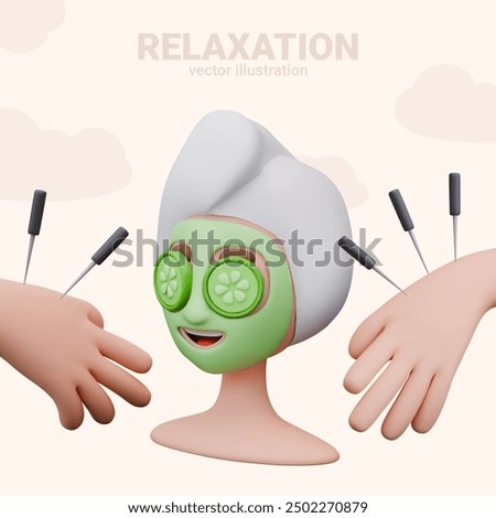 Set of 3D models for design of relaxation concepts. Advertising of center with alternative medicine