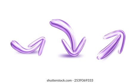 Set of 3D monochrome metal shape elements for Y2K style design on a black background. Monochrome metal surface.