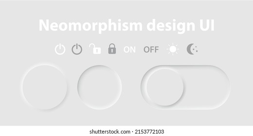 Set of 3d neomorphism elements for user interface design. Slider with lock and unlock and other modes. Vector illustration.