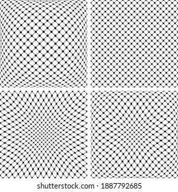 Set of 3D net patterns. Abstract convex and concave textures.  Vector art.