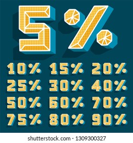 set with 3d numbers and percent. Vector modern template. Sale offer price sign. Vector illustration. Discount promotion banner. Presentation template.