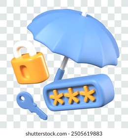 Set of 3D objects for concepts of various types of information protection and gadgets