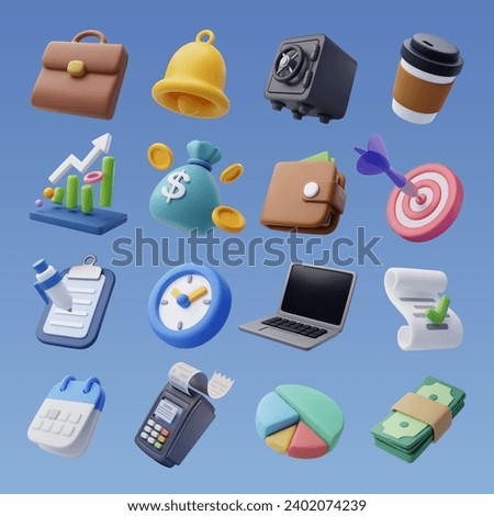 Set of 3d office icon, Business and finance concept. Eps 10 Vector. Foto stock © 