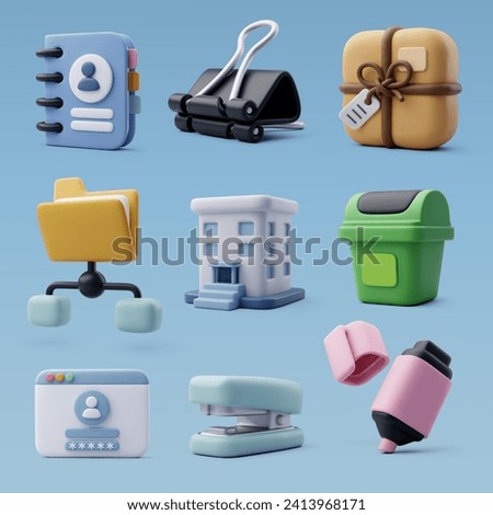 Set of 3d office icon, Business and finance concept. Eps 10 Vector.