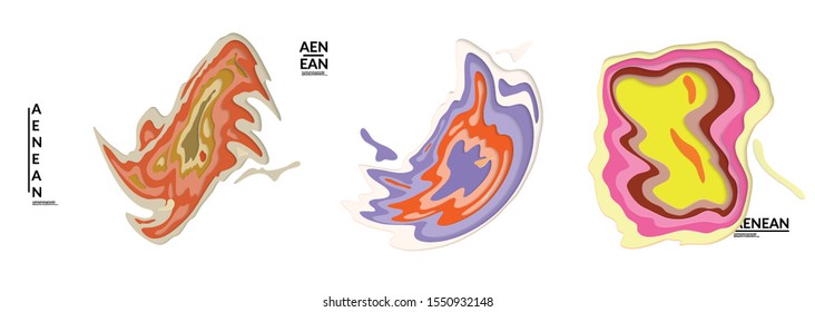 Set of 3D paper cut wavy holes. Vector paper cut layers create topography map concept or smooth origami paper carving craft. Wavy layered material design paper art isolated design elements.