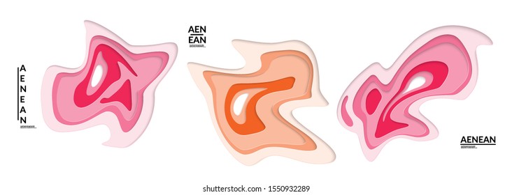 Set of 3D paper cut wavy holes. Vector paper cut layers create topography map concept or smooth origami paper carving craft. Wavy layered material design paper art isolated design elements.