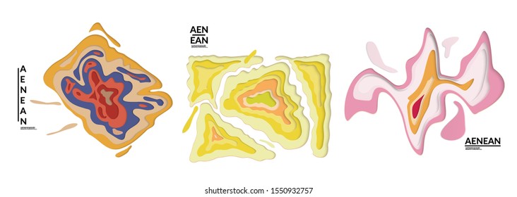 Set of 3D paper cut wavy holes. Vector paper cut layers create topography map concept or smooth origami paper carving craft. Wavy layered material design paper art isolated design elements.