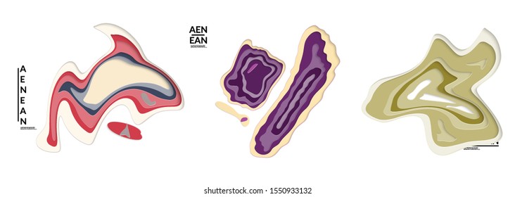 Set of 3D paper cut wavy holes. Vector paper cut layers create topography map concept or smooth origami paper carving craft. Wavy layered material design paper art isolated design elements.