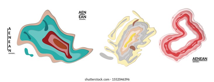Set of 3D paper cut wavy holes. Vector paper cut layers create topography map concept or smooth origami paper carving craft. Wavy layered material design paper art isolated design elements.