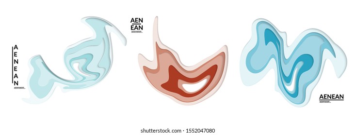 Set of 3D paper cut wavy holes. Vector paper cut layers create topography map concept or smooth origami paper carving craft. Wavy layered material design paper art isolated design elements.