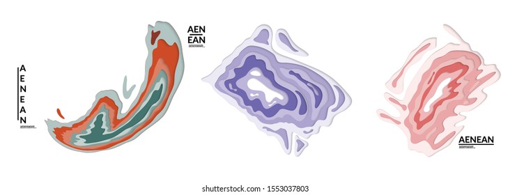 Set of 3D paper cut wavy holes. Vector paper cut layers create topography map concept or smooth origami paper carving craft. Wavy layered material design paper art isolated design elements.