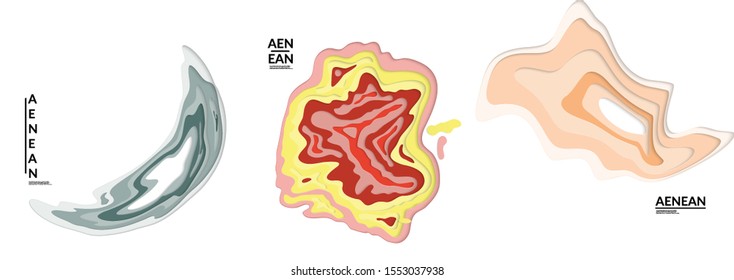 Set of 3D paper cut wavy holes. Vector paper cut layers create topography map concept or smooth origami paper carving craft. Wavy layered material design paper art isolated design elements.