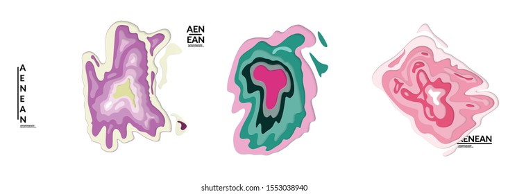 Set of 3D paper cut wavy holes. Vector paper cut layers create topography map concept or smooth origami paper carving craft. Wavy layered material design paper art isolated design elements.