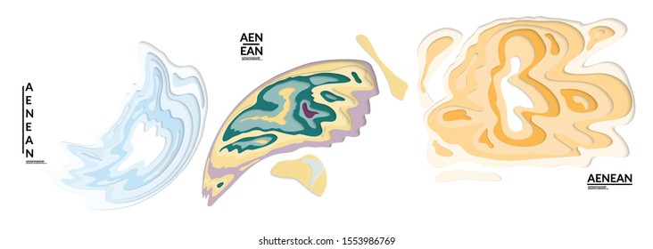 Set of 3D paper cut wavy holes. Vector paper cut layers create topography map concept or smooth origami paper carving craft. Wavy layered material design paper art isolated design elements.