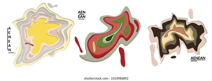 Set of 3D paper cut wavy holes. Vector paper cut layers create topography map concept or smooth origami paper carving craft. Wavy layered material design paper art isolated design elements.