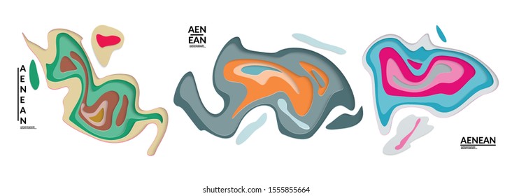 Set of 3D paper cut wavy holes. Vector paper cut layers create topography map concept or smooth origami paper carving craft. Wavy layered material design paper art isolated design elements.