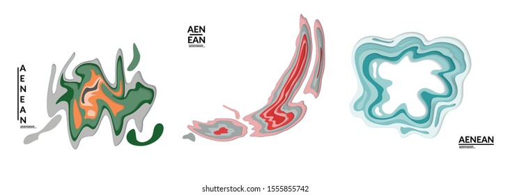 Set of 3D paper cut wavy holes. Vector paper cut layers create topography map concept or smooth origami paper carving craft. Wavy layered material design paper art isolated design elements.