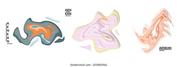 Set of 3D paper cut wavy holes. Vector paper cut layers create topography map concept or smooth origami paper carving craft. Wavy layered material design paper art isolated design elements.