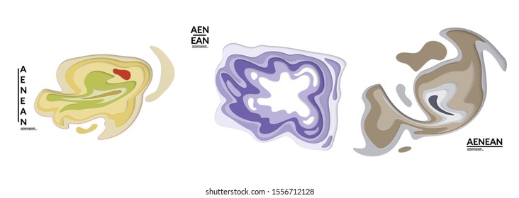 Set of 3D paper cut wavy holes. Vector paper cut layers create topography map concept or smooth origami paper carving craft. Wavy layered material design paper art isolated design elements.
