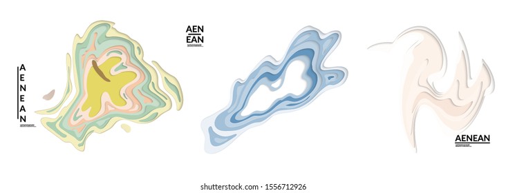 Set of 3D paper cut wavy holes. Vector paper cut layers create topography map concept or smooth origami paper carving craft. Wavy layered material design paper art isolated design elements.