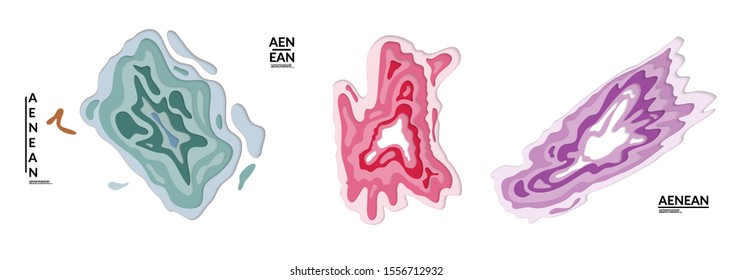 Set of 3D paper cut wavy holes. Vector paper cut layers create topography map concept or smooth origami paper carving craft. Wavy layered material design paper art isolated design elements.