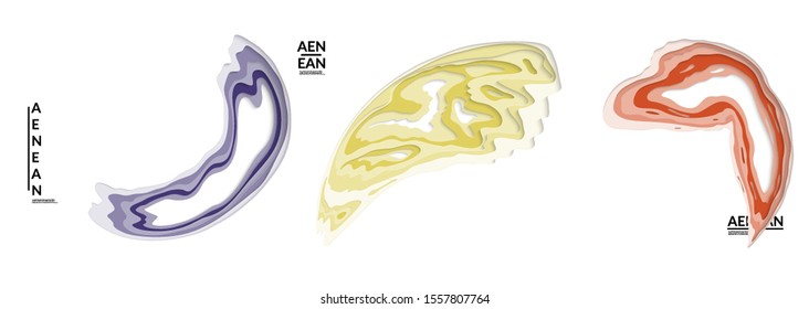 Set of 3D paper cut wavy holes. Vector paper cut layers create topography map concept or smooth origami paper carving craft. Wavy layered material design paper art isolated design elements.