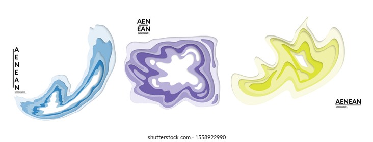 Set of 3D paper cut wavy holes. Vector paper cut layers create topography map concept or smooth origami paper carving craft. Wavy layered material design paper art isolated design elements.