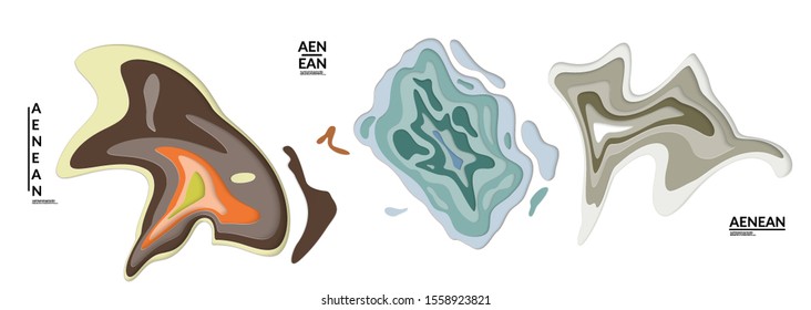Set of 3D paper cut wavy holes. Vector paper cut layers create topography map concept or smooth origami paper carving craft. Wavy layered material design paper art isolated design elements.