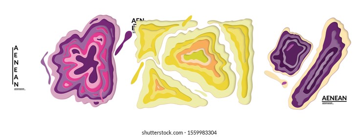 Set of 3D paper cut wavy holes. Vector paper cut layers create topography map concept or smooth origami paper carving craft. Wavy layered material design paper art isolated design elements.