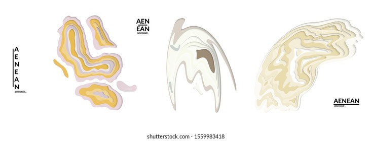 Set of 3D paper cut wavy holes. Vector paper cut layers create topography map concept or smooth origami paper carving craft. Wavy layered material design paper art isolated design elements.