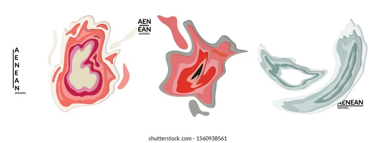 Set of 3D paper cut wavy holes. Vector paper cut layers create topography map concept or smooth origami paper carving craft. Wavy layered material design paper art isolated design elements.