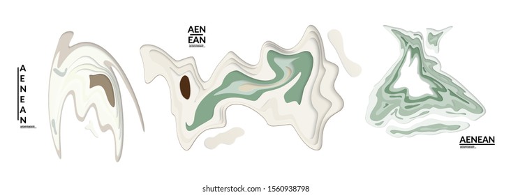 Set of 3D paper cut wavy holes. Vector paper cut layers create topography map concept or smooth origami paper carving craft. Wavy layered material design paper art isolated design elements.