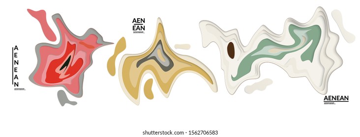 Set of 3D paper cut wavy holes. Vector paper cut layers create topography map concept or smooth origami paper carving craft. Wavy layered material design paper art isolated design elements.