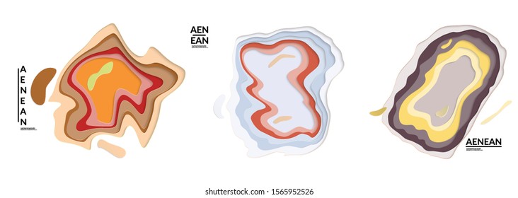 Set of 3D paper cut wavy holes. Vector paper cut layers create topography map concept or smooth origami paper carving craft. Wavy layered material design paper art isolated design elements.