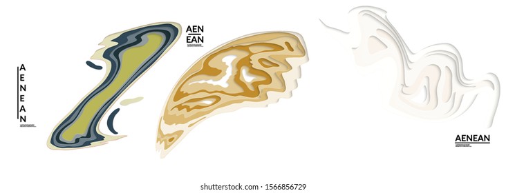 Set of 3D paper cut wavy holes. Vector paper cut layers create topography map concept or smooth origami paper carving craft. Wavy layered material design paper art isolated design elements.