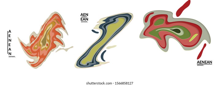 Set of 3D paper cut wavy holes. Vector paper cut layers create topography map concept or smooth origami paper carving craft. Wavy layered material design paper art isolated design elements.