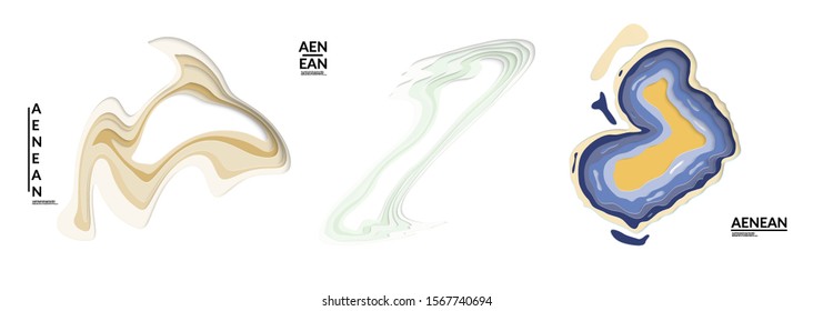 Set of 3D paper cut wavy holes. Vector paper cut layers create topography map concept or smooth origami paper carving craft. Wavy layered material design paper art isolated design elements.