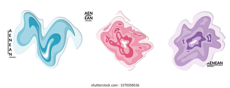 Set of 3D paper cut wavy holes. Vector paper cut layers create topography map concept or smooth origami paper carving craft. Wavy layered material design paper art isolated design elements.