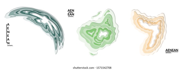 Set of 3D paper cut wavy holes. Vector paper cut layers create topography map concept or smooth origami paper carving craft. Wavy layered material design paper art isolated design elements.