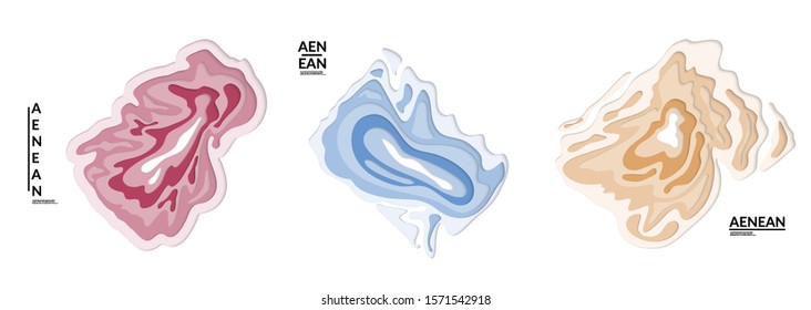 Set of 3D paper cut wavy holes. Vector paper cut layers create topography map concept or smooth origami paper carving craft. Wavy layered material design paper art isolated design elements.