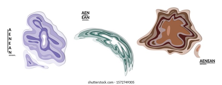 Set of 3D paper cut wavy holes. Vector paper cut layers create topography map concept or smooth origami paper carving craft. Wavy layered material design paper art isolated design elements.